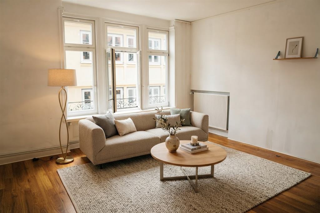 Modern living room staged by StageOnce AI