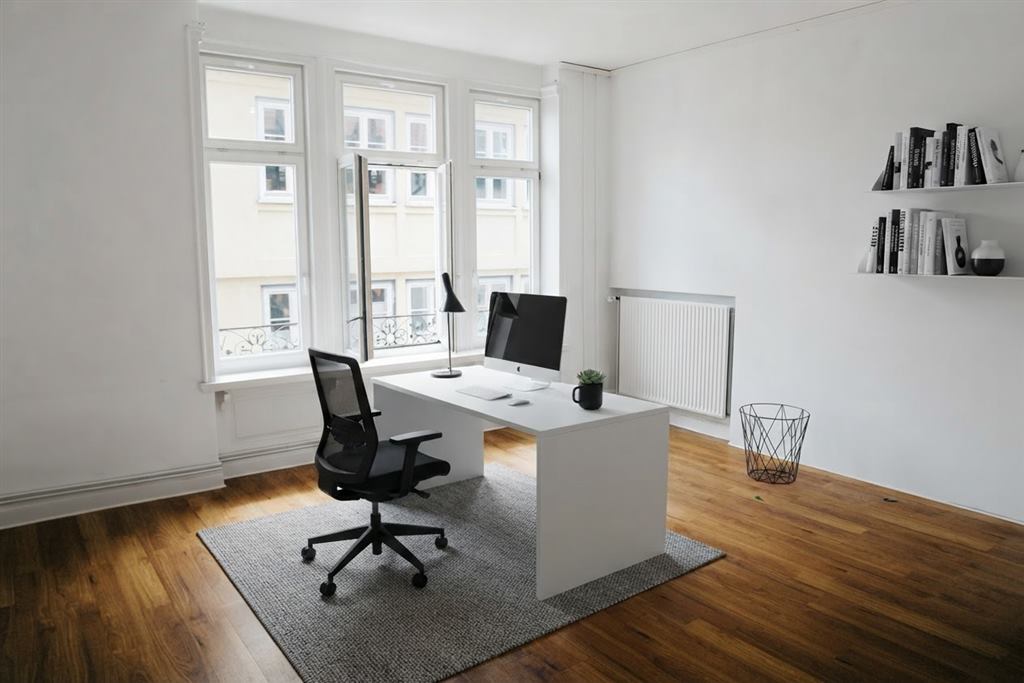 Minimalist home office after AI virtual staging by StageOnce